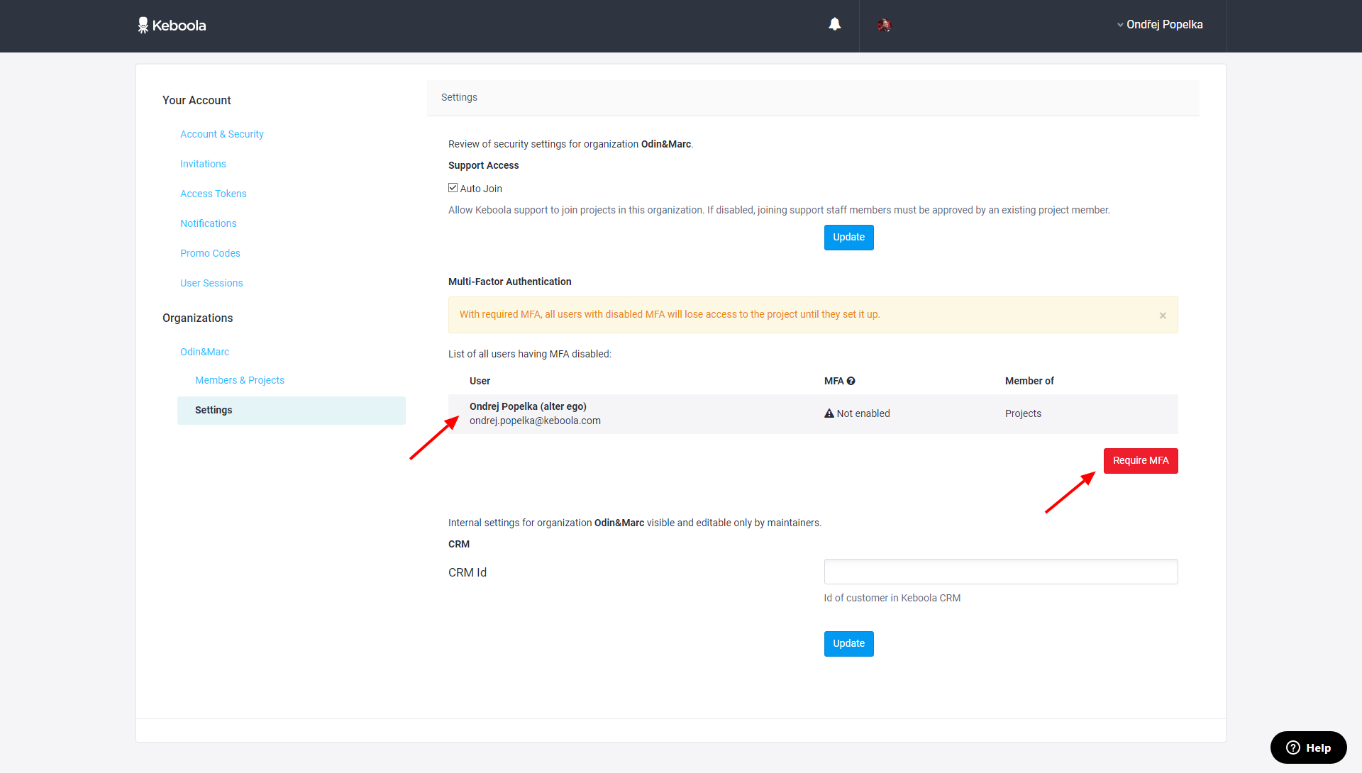 Screenshot -- Require MFA