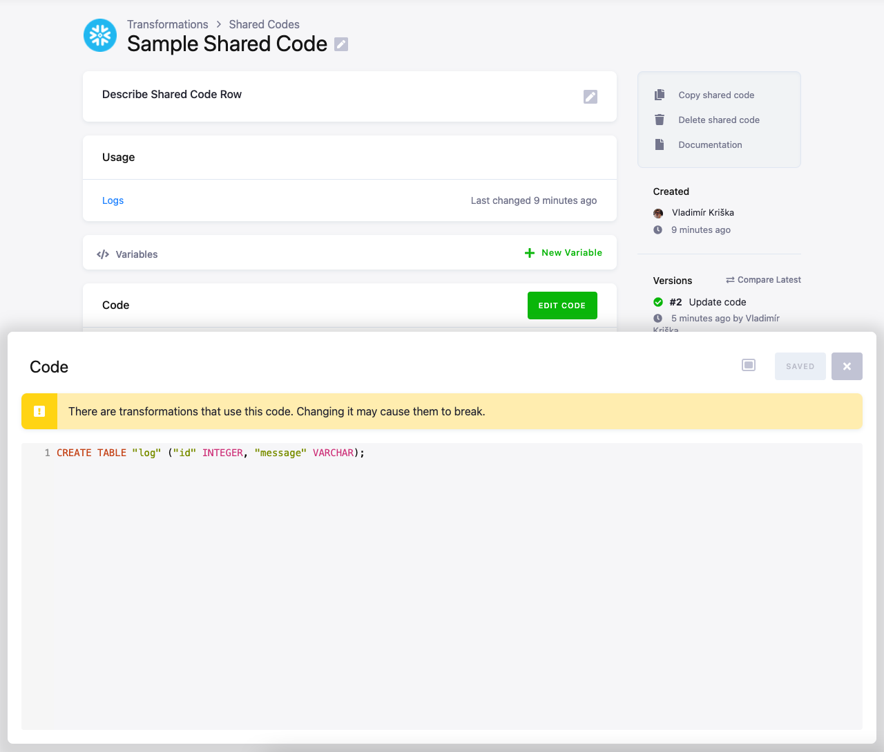 Screenshot - Shared Code Edit
