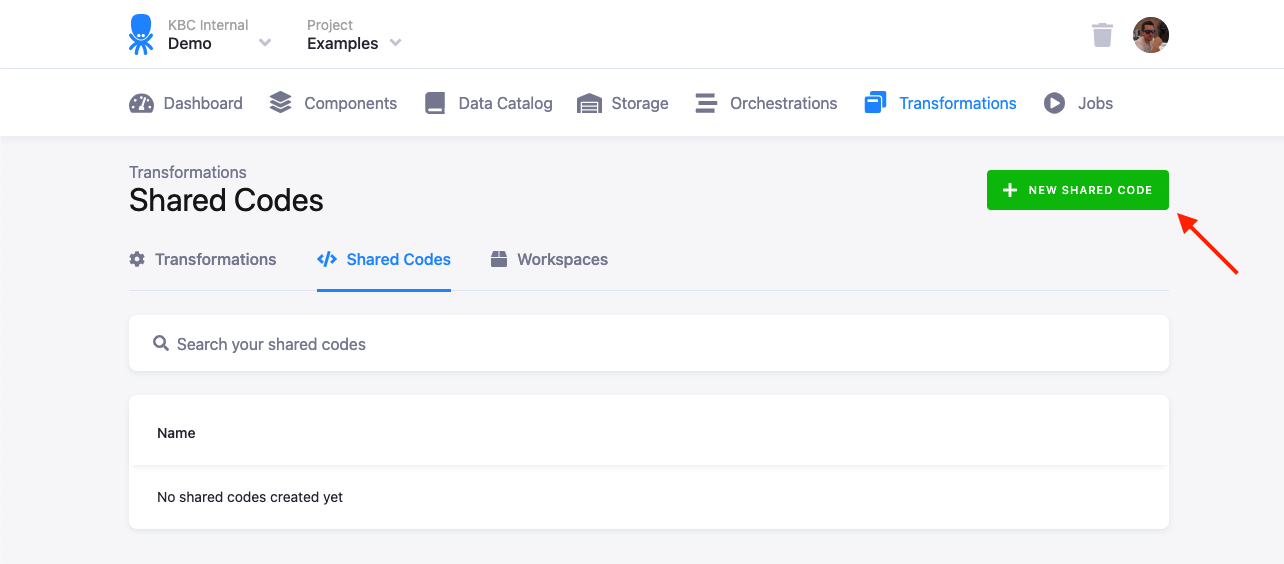 Screenshot - Create Shared Code